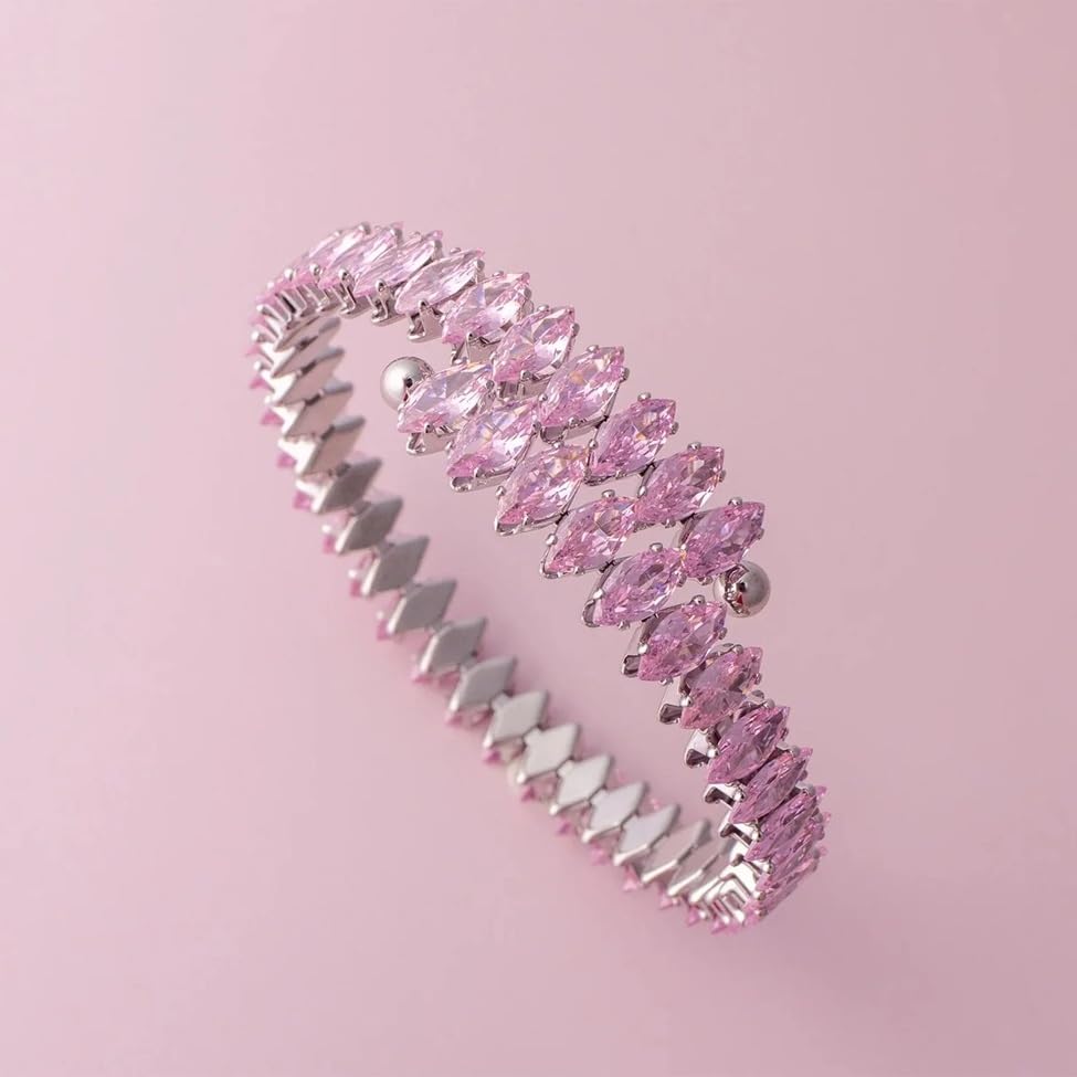 El Regalo Marquise Cut Crystals Tennis Bracelet for Women - Adjustable Bypass Wrap Bracelet, Cubic Zirconia Jewelry Gift (Pink)