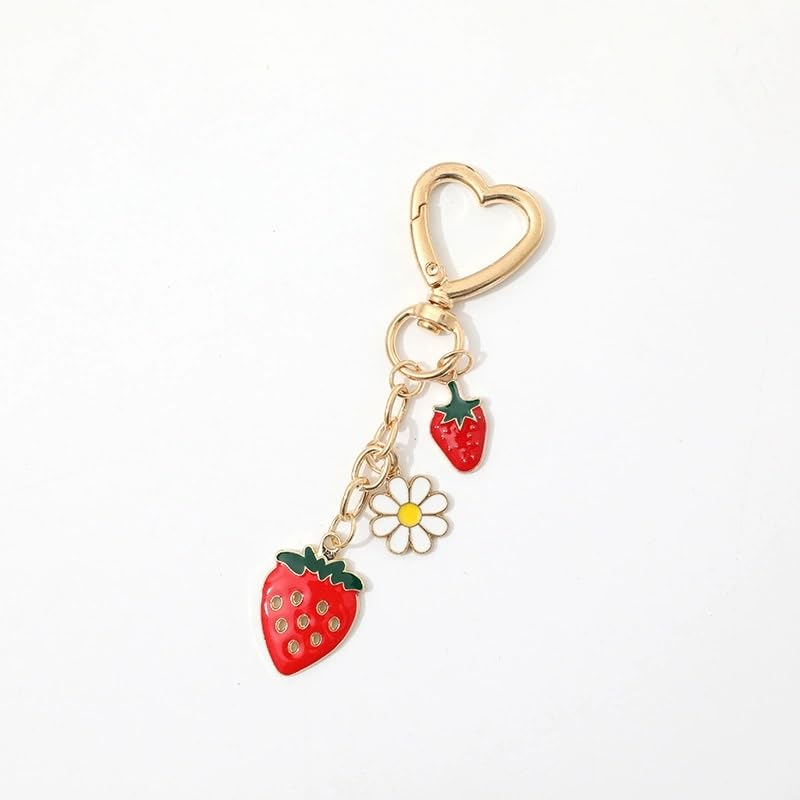 El Regalo Beautiful Strawberries Flower Bag Charm, Cute Strawberry Charm for Purse Handbag, Strawberry Keychain Accessories for Girls & Women