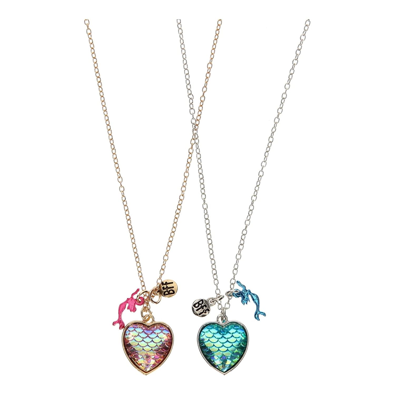 El Regalo 2 PCs Cute Best Friend BFF Mermaid Scales Heart Pendant Necklaces Set for Kids/Girls/Besties/Soul Sisters