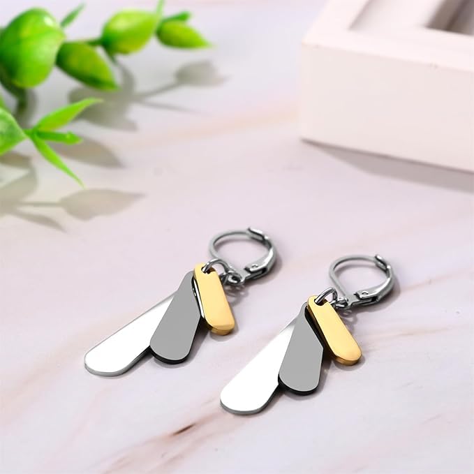 El Regalo Tri-Color Stainless Steel Tiered Drop Earrings for Women & Girls | Elegant 3-Layer Dangle Earrings in Gold, Silver & Black Finish | Vintage Style Light Leverback Jewelry