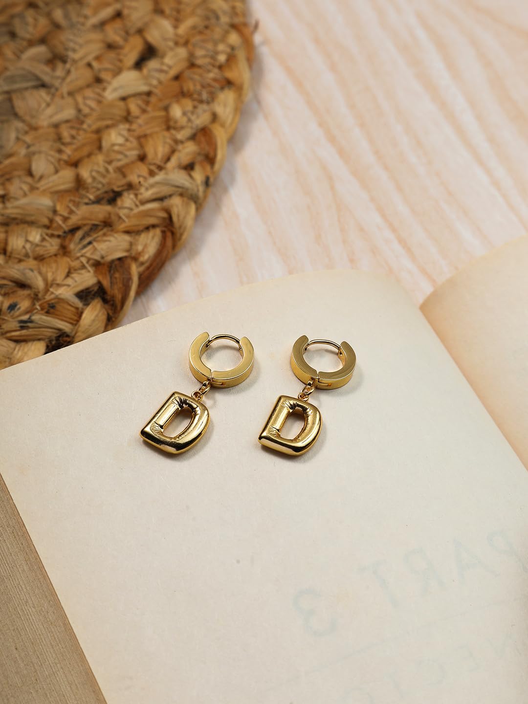 El Regalo Stainless Steel Bubble Name Initials Hoop Earrings- Anti Tarnish, Waterproof Name Letter Personalized Balloon Bubble Drop Earrings for Girls & Women (Name Initial- D)