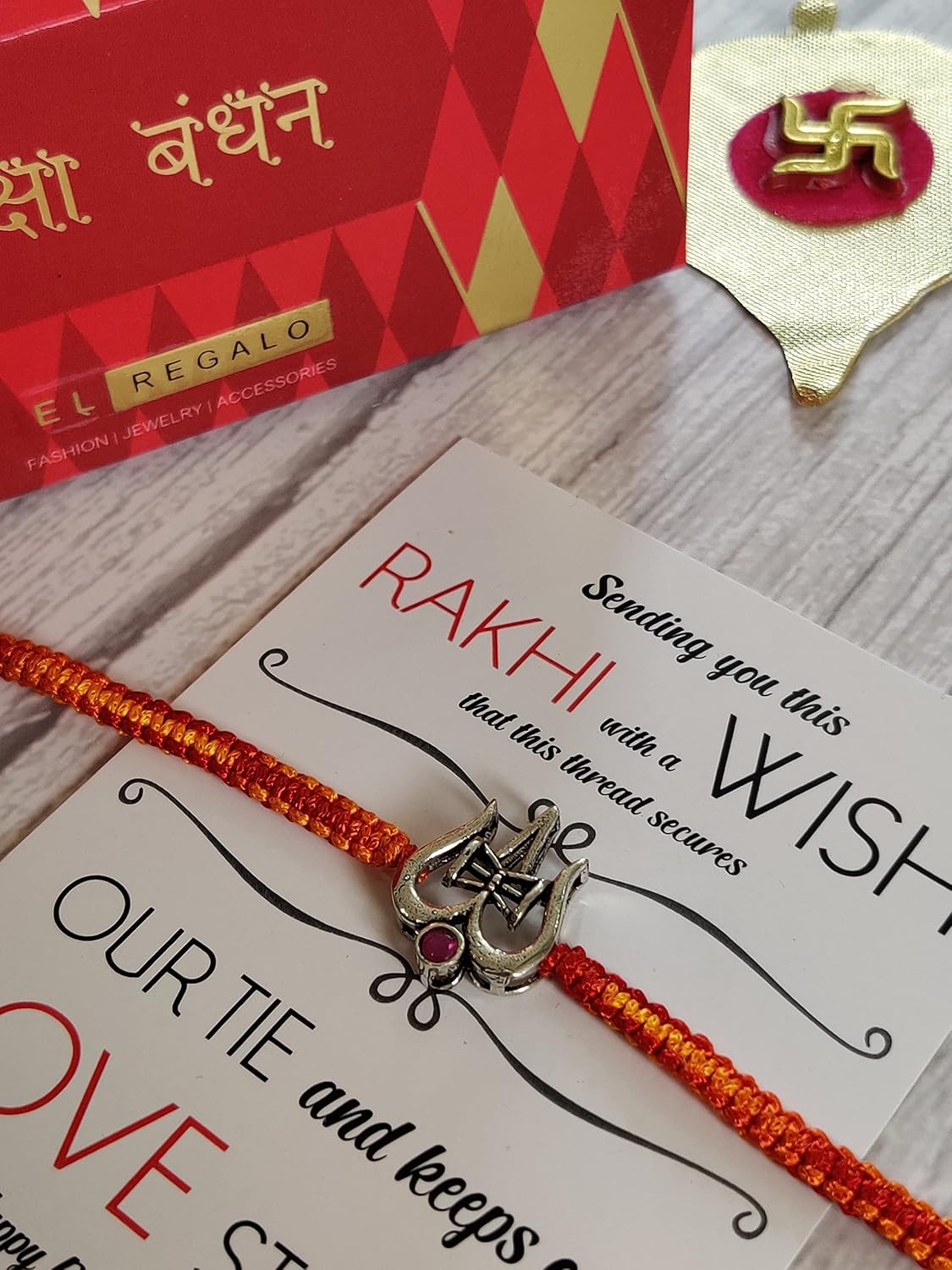 El Regalo 925 Sterling Silver OM/Trident Rakhis for Brother/Nephew/Niece - Real Silver OM Rakhi for Babies/Kids/Men (Trident Silver Rakhi)