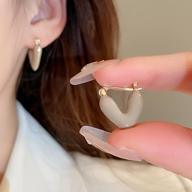 El Regalo 1Pair Love Heart Hoop Earrings- Small Oil Dripping Gold Plated Heart Earrings for Girls & Women Hoop (Light Brown)