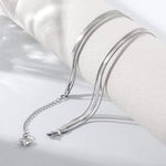 El Regalo Stunning Stainless Steel Herringbone Chain Layered Necklaces- 18K Gold/Silver Plated 3 Layers Snake Chain Choker Necklace (3 Layers Silver- Silver - Snake & Herringbone Chains)