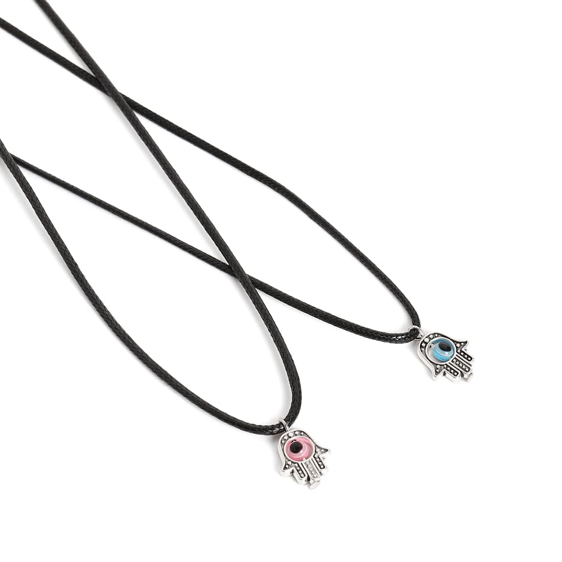 El Regalo 2PCs Evil Eye Hamsa Hand Pendant Necklaces Set for All- Kids, Girls, Boys, Men & Women- Lucky Pink & Blue Evil Eye Hamsa Hand for Best Firends/Couples