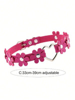 El Regalo Heart Flower Choker Necklace for Girls/Women- Gothic PU Leather Punk Choker Heart Ring Flower Necklace (Rose Pink)