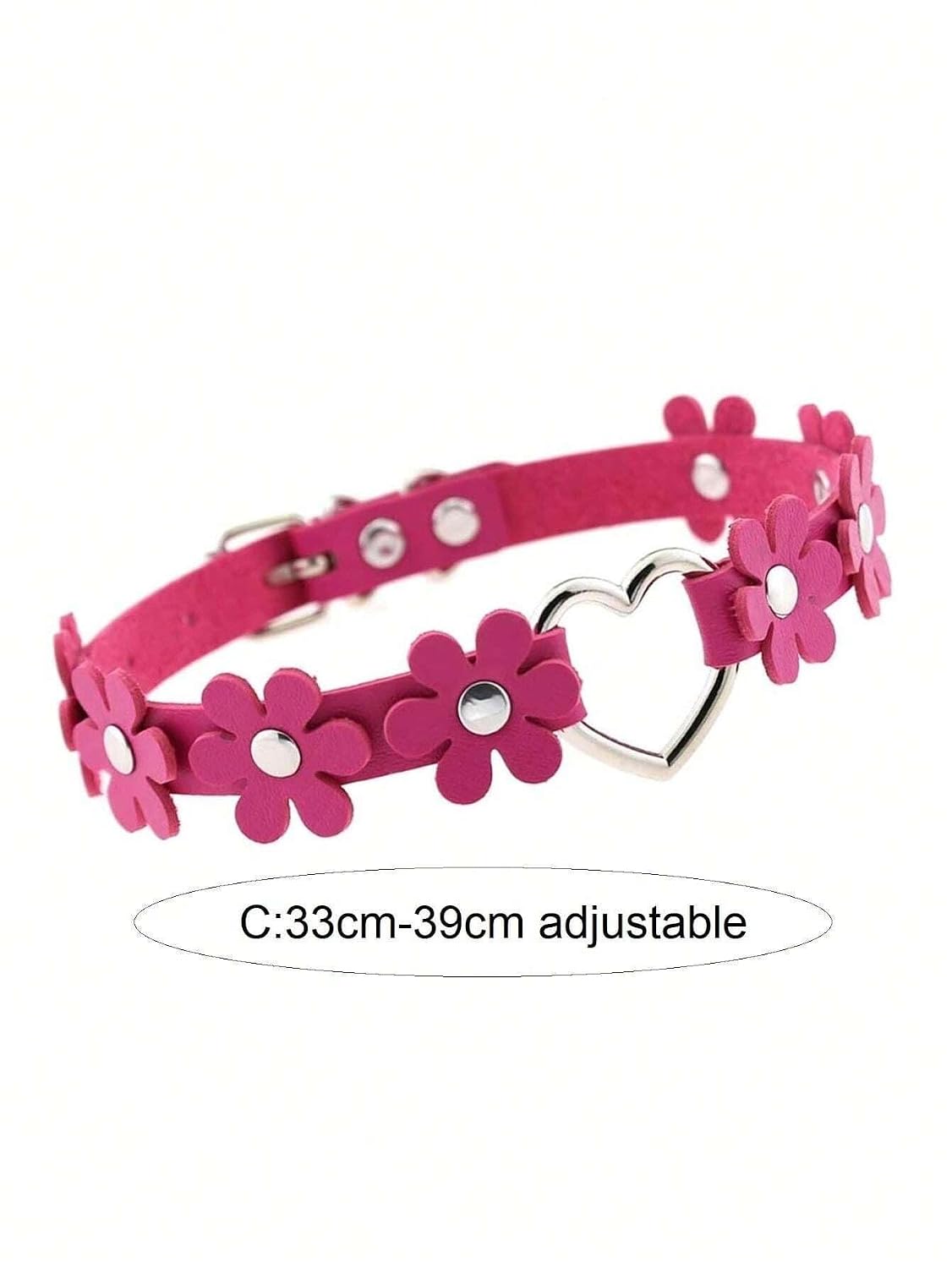 El Regalo Heart Flower Choker Necklace for Girls/Women- Gothic PU Leather Punk Choker Heart Ring Flower Necklace (Rose Pink)