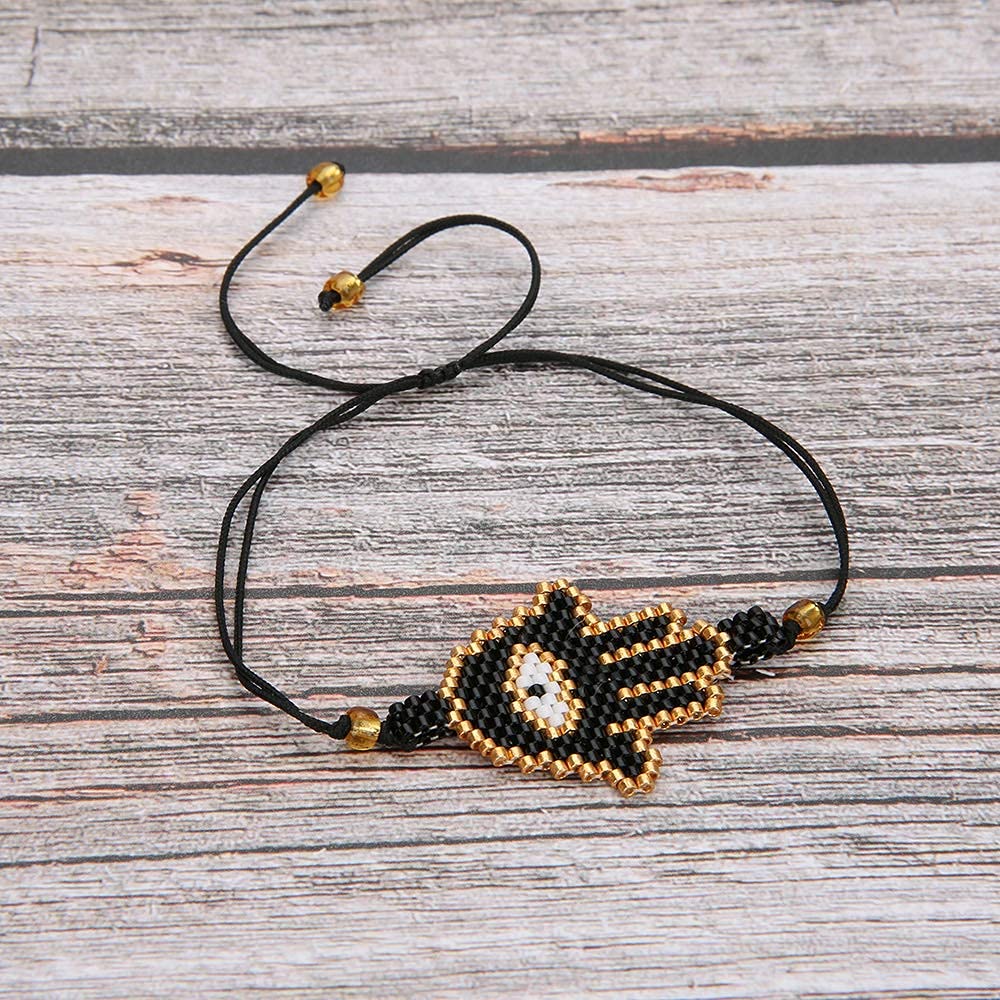 El Regalo Evil Eye Miyuki Seed Beads Rakhi | Handmade 100% Authentic Japanese Miyuki Seed Rakhi with shagun, Rakhi Card in Gift Box (Black Hamsa Hand Evil Eye)