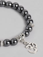 El Regalo OM OM OM Charm Healing Yoga 8mm Beads Stretchable Bracelets for Men/Women | OM Yoga Spiritual Jewelry (Grey)