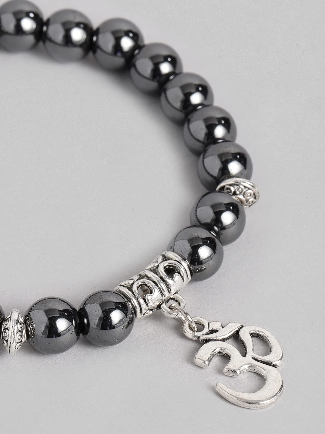 El Regalo OM OM OM Charm Healing Yoga 8mm Beads Stretchable Bracelets for Men/Women | OM Yoga Spiritual Jewelry (Grey)