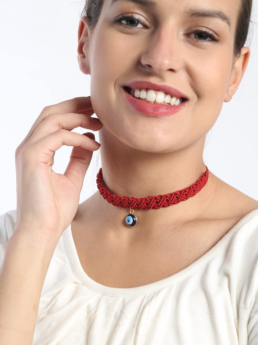 El Regalo Evil Eye Choker Necklace - Handwoven Bohemian Contemporary Evil Eye Macrame Adjustable Choker Necklace for Teen Girls & Women (Evil Eye Choker-4)