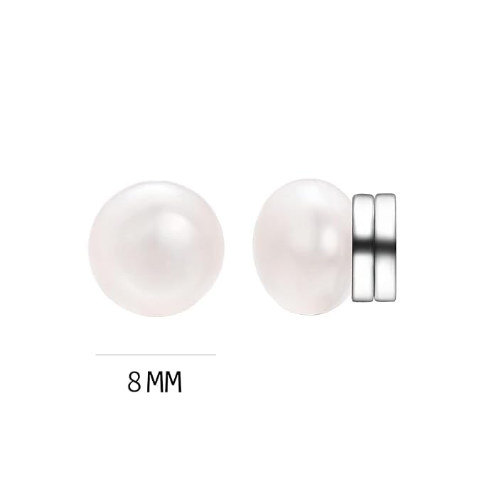 El Regalo 1 Pair Clip-On Magnetic No-Piercing White Pearl Stud Earrings - Fashionable Non-Piercing Magnetic Stud Earrings for Women