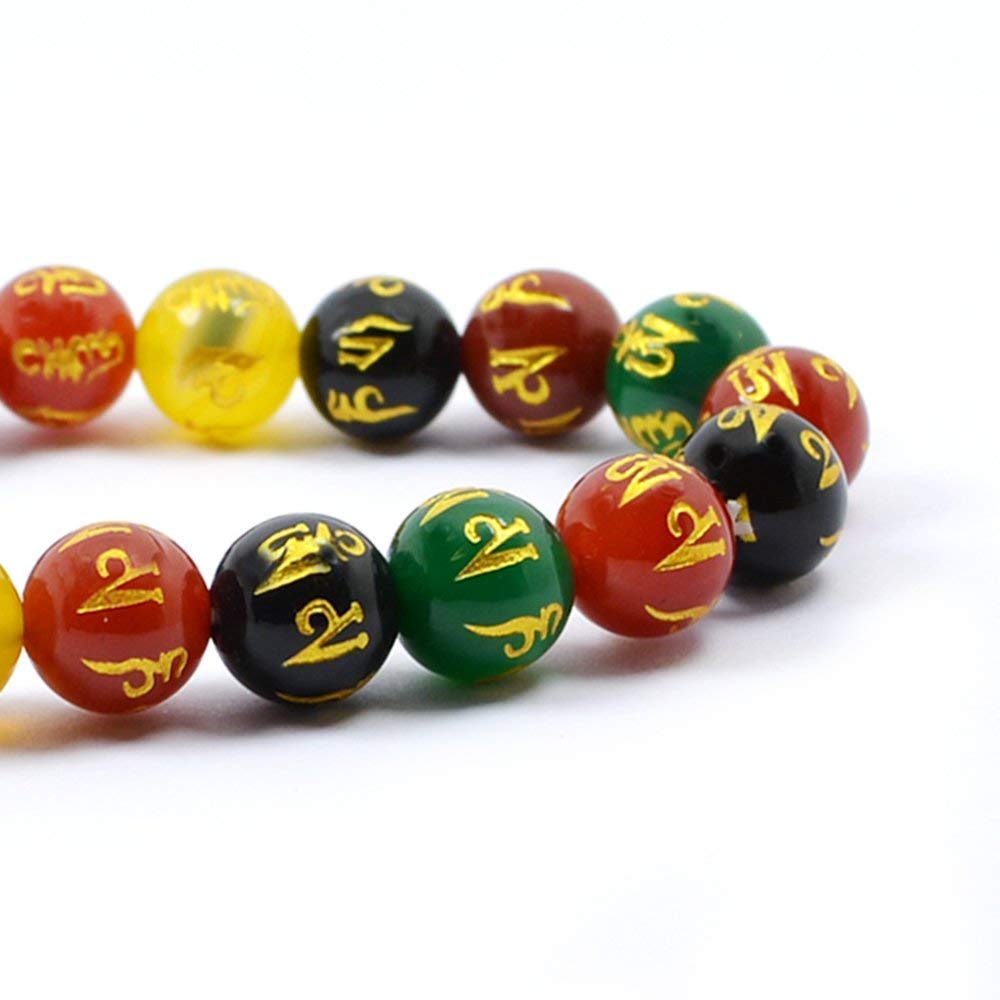 El Regalo Unisex Om Mani Padme Hum Carved Healing Meditation Stretchable Bracelet (Beads 8MM)