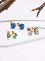 El Regalo 3 Pairs Cute Stainless Steel CZ Stud Earrings Combo for Kids/Girls/Teens/Women - Stars, Heart, Flower, Butterfly, Disco Ball, Stones - Hypoallergenic Flatback Earrings (Option-1)