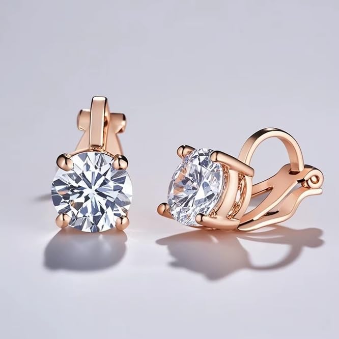 El Regalo Cute & Small Clip-On Earrings for Women & Girls | Non-Piercing Cute CZ Crystal Clip On Studs (Rose Gold)