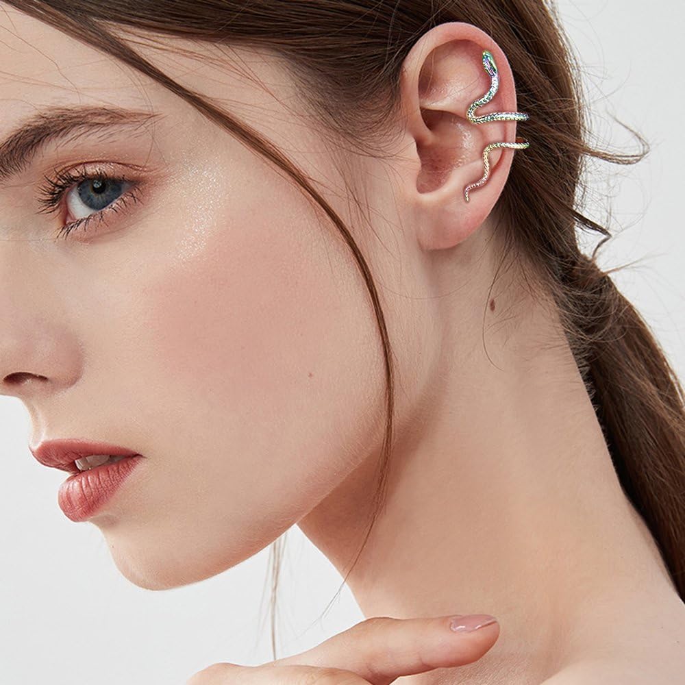 El Regalo 1PC Snake Cuff Wrap Earrings for Women & Girls- Snake Punk Retro Climber Ear Cuff - No Piercing Cartilage Ear Cuff Earrings for One Ear (Rainbow)