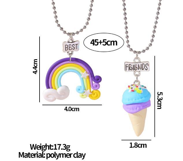 El Regalo 2 PCs Cute Best Friend BFF Colorful Chain Necklaces Set for Kids/Girls/Besties/Soul Sisters- Rainbow, Ice-Cream, Unicorn, Baloon, Candy Charms Pendant Necklaces Set for 2 (Option-1)