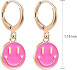 El Regalo Smiley Face Small Huggie Hoop Trendy Emoji Earrings- Preppy Cute Happy Face Dangle Drop Cartilage Colorful Hypoallergenic Earrings Gifts for Teen Girls Women (Pink)