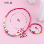 El Regalo Shiny Rose Pink Bow Beads Necklace & Bracelet Jewelry Set for Girls/Kids- Colorful Rainbow Beads Bow Girls Jewelry Set