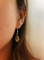 El Regalo 1 Pair Evil Eye Hamsa Hand Earrings - Small Dangle Hoop Earring Dainty Blue Evil Eye Small Simple Hypoallergenic Earrings for Girls & Women (Hamsa Hand Golden)
