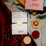El Regalo 1 PC Stainless Steel OM/Aum Rakhi for Brother - Anti Tarnish Adjustable Rakhi Bracelet for Bhai/Bhatija- Comes with Message Card, Roli-Chawal & Rakhi Box (Golden OM Rakhi)