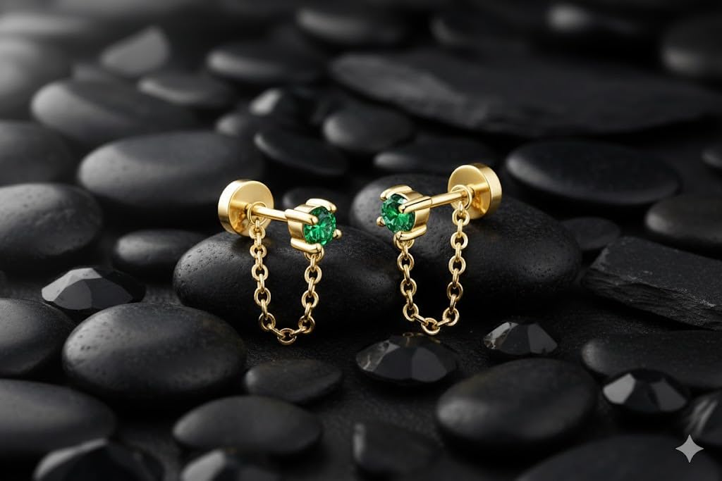 El Regalo Link Chain Earrings- Dangle Geometric Stainless Steel Drop Western Earrings for Women Girls (Golden Link Studs)
