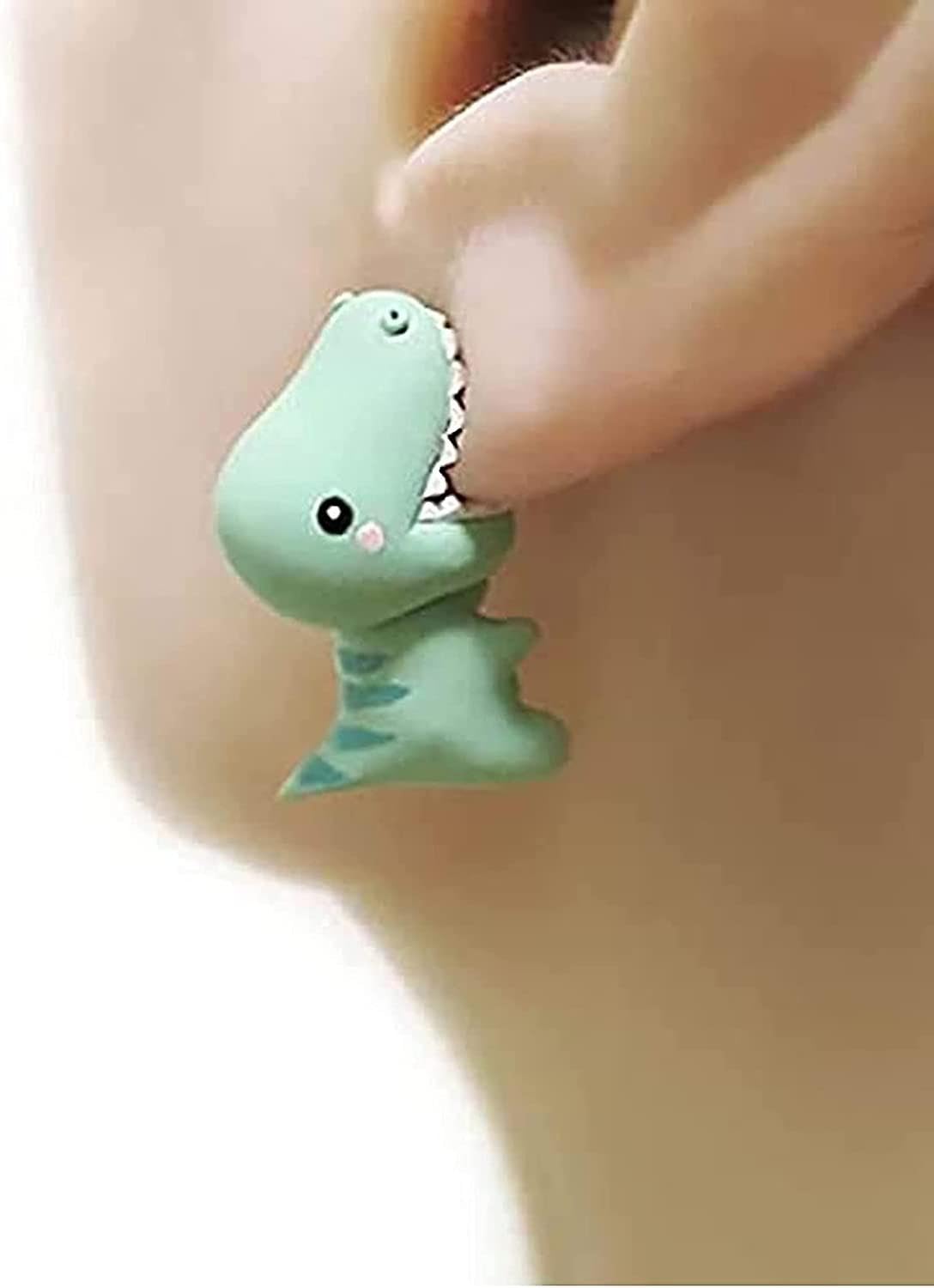 El Regalo Cute 3D Dinosaur Earrings for Girls & Women - Fun Tyrannosaurus Clay Earrings - Unique Dinosaur Biting Ear Design Jewelry - Playful & Adorable Earrings