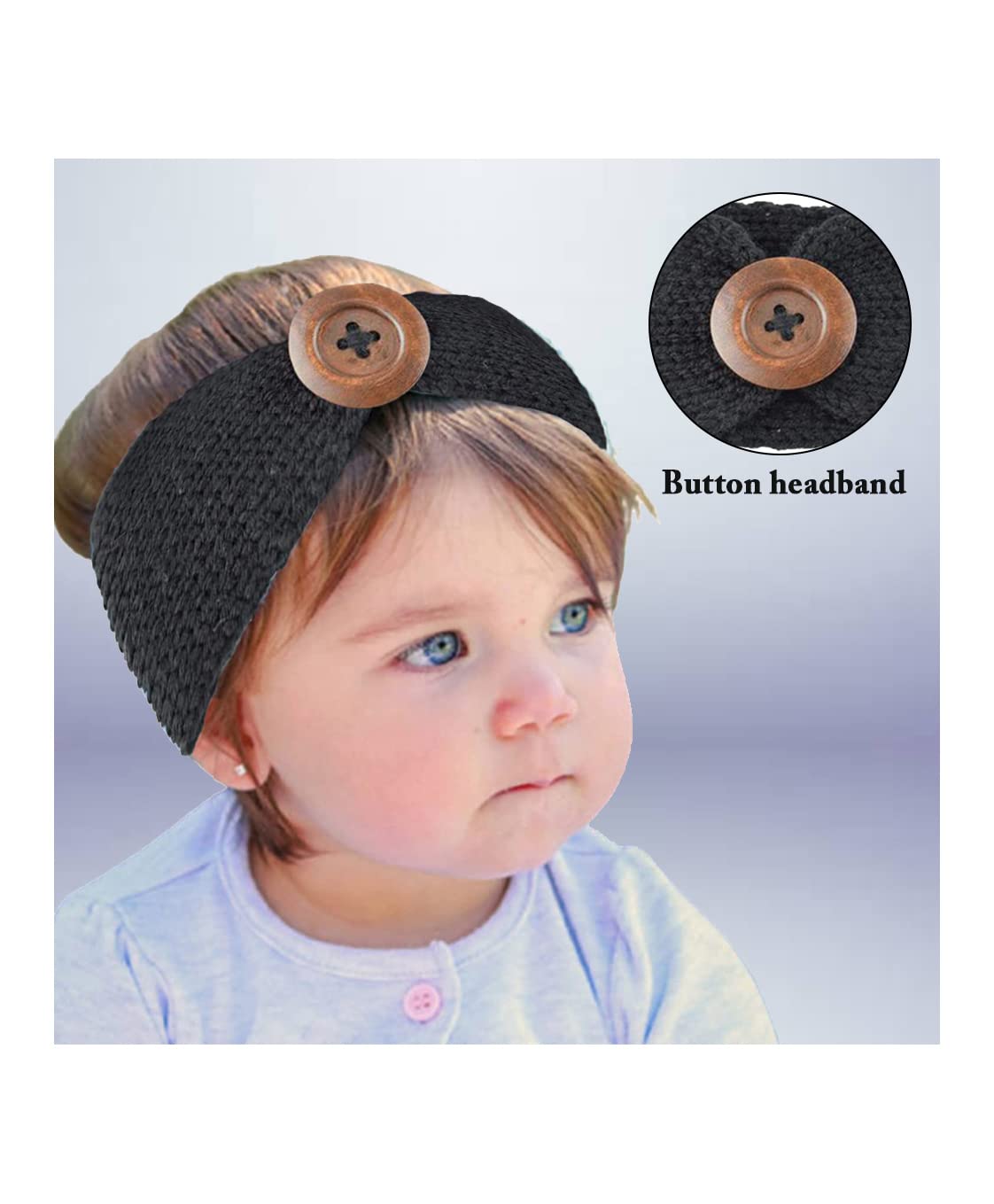 El Regalo Baby Woolen Knitting Infant Button Headbands Turban Head Wrap Knotted Hair Band for Girls & Boys (Black)