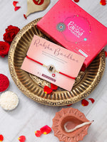 El Regalo Name Initials Evil Eye Bracelet Rakhi for Brother- Name Letter CZ Rakhi with Roli Chawal, Message Card in Rakshabandhan Box for Bhai (Red- M)