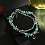 El Regalo Antique Silver Tone Multi Layer Turquoise Beach Beaded Bohemian Fashion Charm Anklets for Women & Girls (Star Charm)