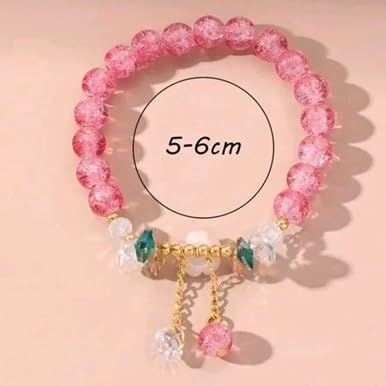 El Regalo Daisy Flower Bracelets- 1PC Crackled Crystal Beads Tassel Flower Charms Bracelet for Girls & Women (Pink)