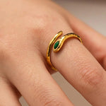El Regalo Luxury Stainless Steel Snake Finger Ring- Waterproof Adjustable Snake Rings for girls & Women (Green Eye)