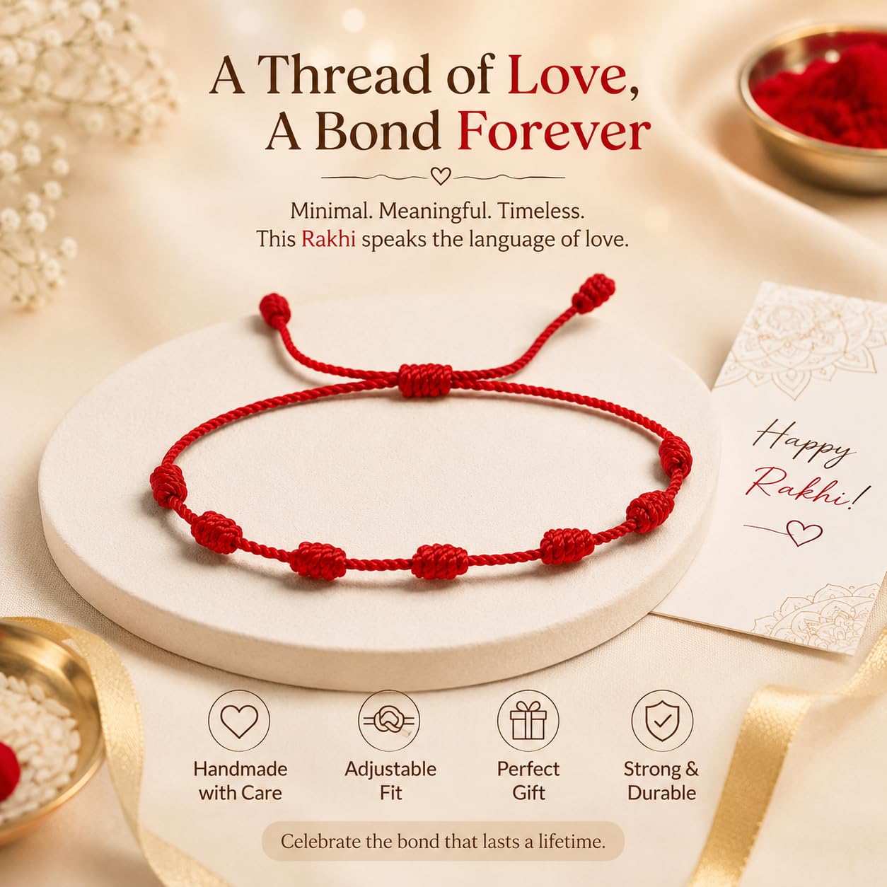 El Regalo Handmade Red Thread Rakhi for Brother | Traditional Mauli Kalava Rakhi | Adjustable Sacred Rakhi Bracelet for Men & Boys | Minimalist Designer Raksha Bandhan Rakhi | Premium Handcrafted Rakhi