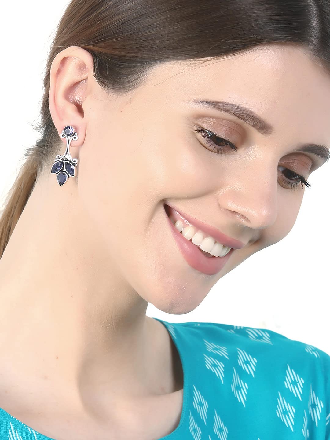 El Regalo 925 Silver Plated Vintage Stones Stud Earrings for Women & Girls (Purple)