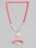 El Regalo 1 Pair Girls Kids Colorful Jewelry Sets | Colorful Princess Star/Mermaid Beaded Necklace & Bracelet Sets, Princess Necklace Bracelet Set for Girls (Royal Peach Shell Jewelry Set)
