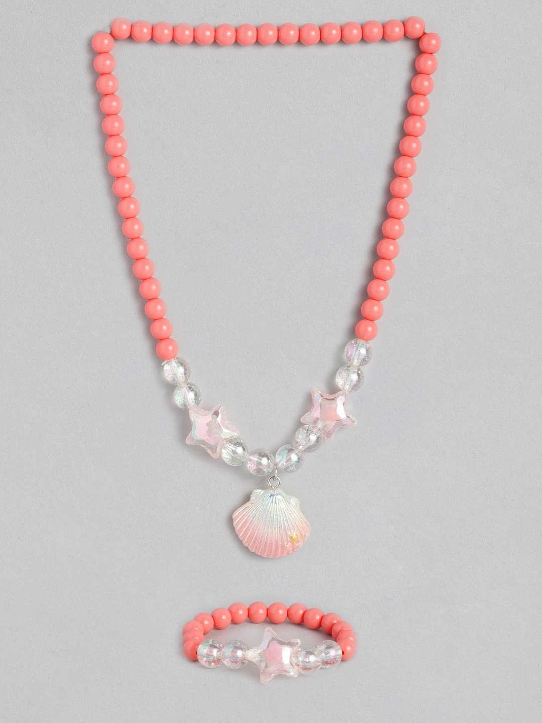 El Regalo 1 Pair Girls Kids Colorful Jewelry Sets | Colorful Princess Star/Mermaid Beaded Necklace & Bracelet Sets, Princess Necklace Bracelet Set for Girls (Royal Peach Shell Jewelry Set)