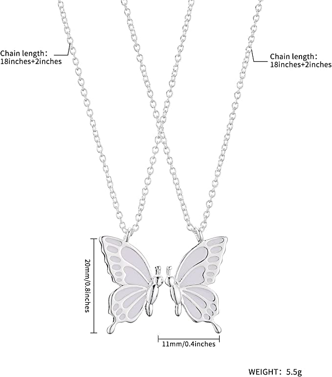 El Regalo 2 PCs Best Friend Butterfly Necklaces for Girls- Matching Butterfly Pendant Necklace Set BFF Friendship Necklace, Dainty Jewelry Gifts for Women Teen Girls (Silver BF Butterfly)