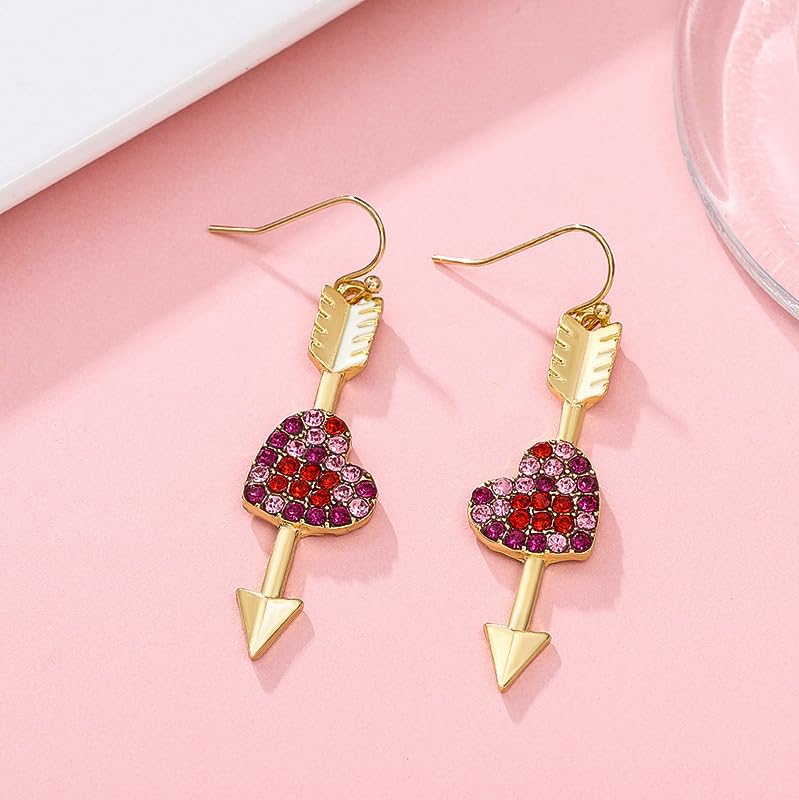 El Regalo Cupid's Arrow Heart Earrings- VALENTINE'S DAY GIFT for HER- Heart Arrow Hook Earrings for Girls & Women