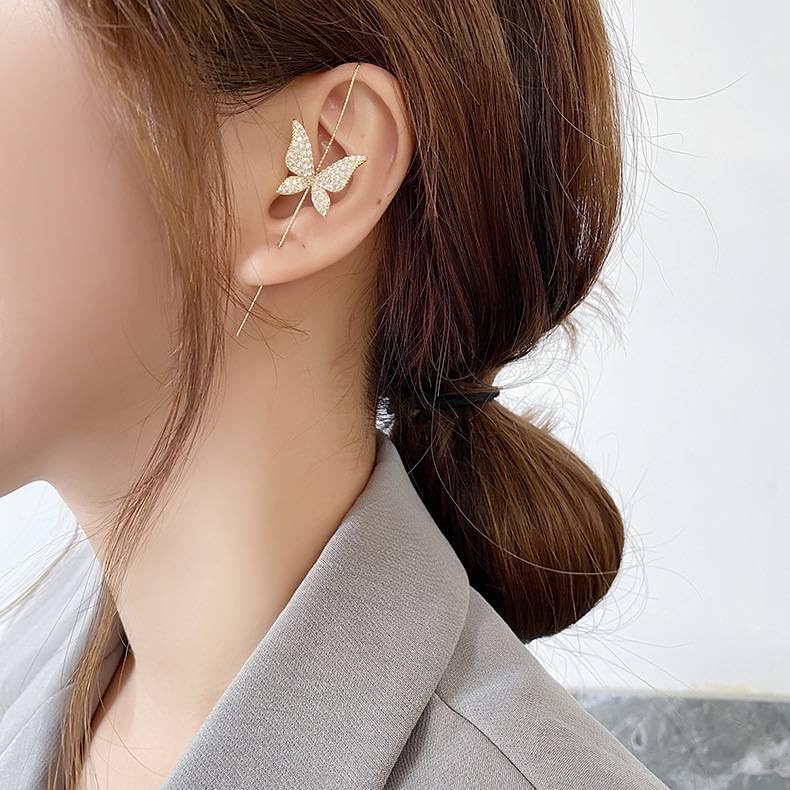 El Regalo 1 Pair Fancy Western Ear Wrap Needle Ear Crawler Earrings - Inlaid Zircon, Elegant Ear Cuff Climber Hook Earrings for Women Girls (CZ Butterfly Crawler)