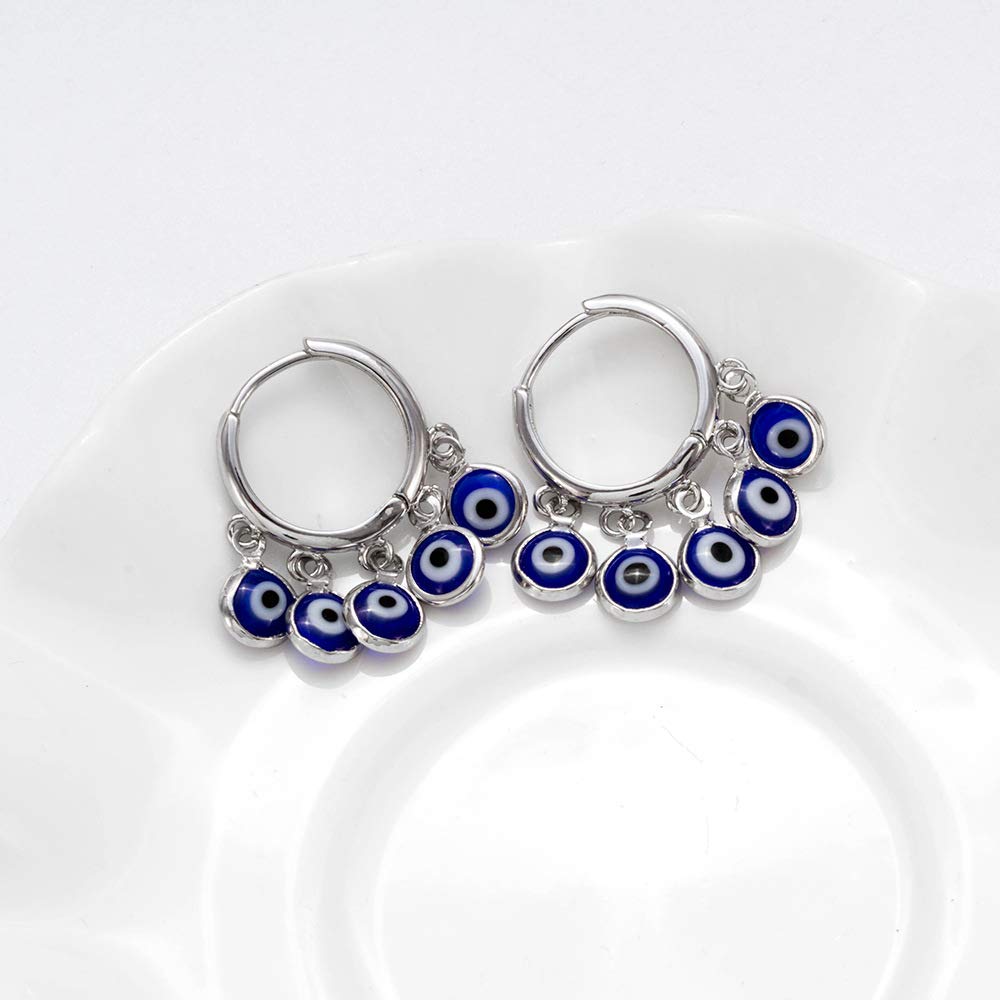 El Regalo 1 Pair Evil Eyes Charms Hoop Earrings for Girls & Women - Dangling Blue Evil Eye Earrings for Girls & Women