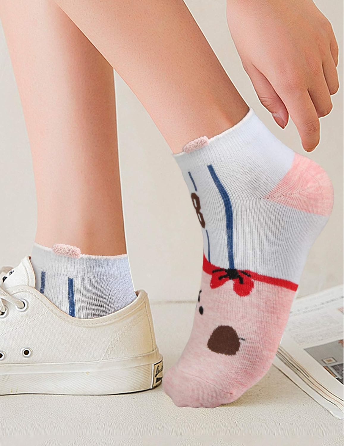 Ankle Socks for Teen Girls Women Funny No Show Novelty Sock Girl Low Cute Fun Animal Cartoon Socks, 5 Pack, Cotton & Bamboo