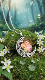 El Regalo Princess Crescent Moon Pendant Necklace for Girls- Enchanted Fairytale Character Jewelry with Filigree Detail, Silver-Tone Chain, Perfect Birthday Return Gift or Party for Toddlers and Kids (Style-1)