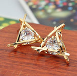 El Regalo Exquisite Triangle Crystal Zircon Earrings- Geometric Hollow Triangle Zircon Stud earrings for Women/Girls (Gold)