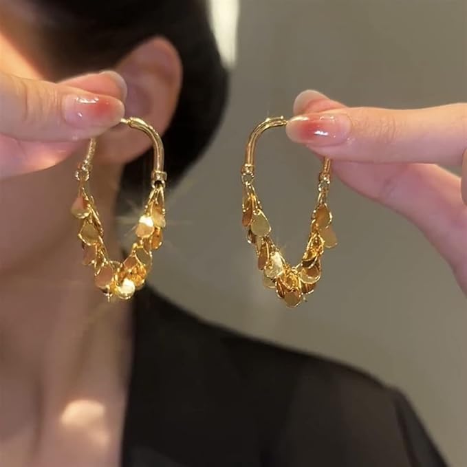 El Regalo Western Golden Coin Pendant Hoop Earrings - Classic Hoops with Light Disc Charms - Elegant and Versatile Jewelry for Women - Luxurious and Sophisticated Design (Front Back Tassel Hoop)