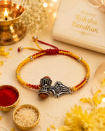 El Regalo 1PC Rudraksha Trident Rakhi for Brother with Roli Chawal, Message Card in Gift Box- OM, Trishul, Damru Rudraksha Rakhi for Bhai/Brother (OM)