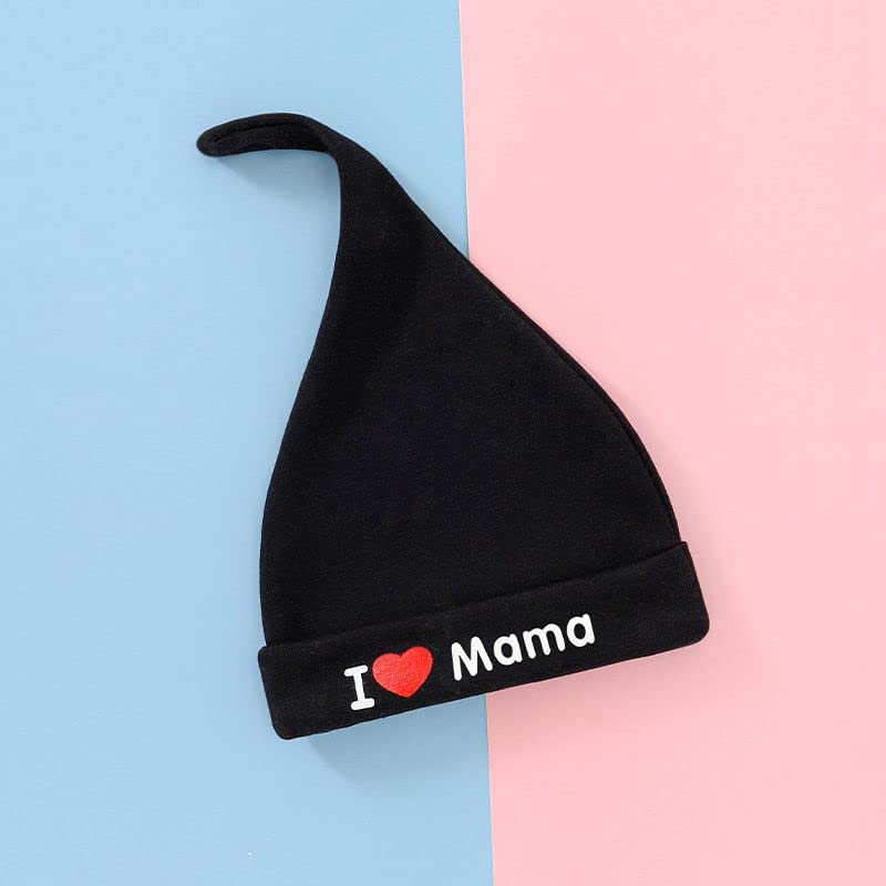 El Regalo 2 PCs I Love Papa/I Love Mama Soft Beanie Knot Unisex Caps for Babies Girls/Boys - Autumn- Spring Newborn Cozy Hat Knot Infant Hat (Black Mama-Papa)