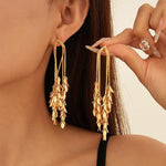 El Regalo Gold Plated Tassel Leaves Drop Earrings for Women & Girls | Long Statement Dangle Earrings | Elegant Western & Festive Jewelry