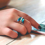 El Regalo Green-Blue Iridescent Enamel Butterfly Ring for Women & Girls - Gold Plated Adjustable Finger Ring with Sparkling CZ Accent