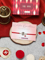 El Regalo Name Initials Evil Eye Bracelet Rakhi for Brother- Name Letter CZ Rakhi with Roli Chawal, Message Card in Rakshabandhan Box for Bhai (Red- S)
