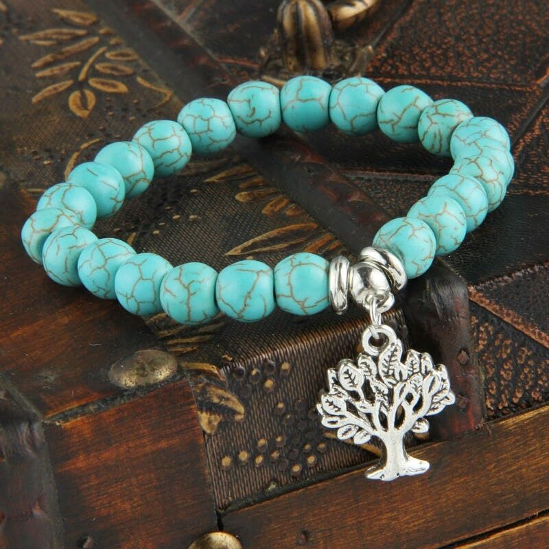 El Regalo Beaded Rope Unisex Bracelet for Girls/Boys/Men/Women Bohemian Jewelry Gift- Turquoise Green Beaded Bracelet Jewlery (Tree)